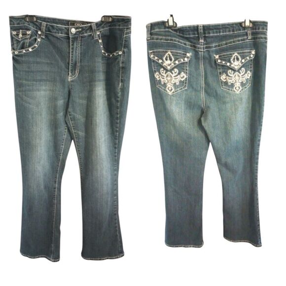 Cato Pants - Cato boot cut jeans with embellished front and back pockets mid rise